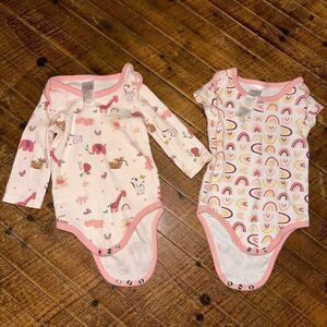 Peanut Shell 2 pack pink 0-3 month long/short sleeve one piece